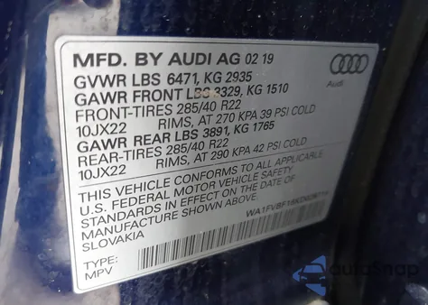 2019 Audi Q8 55 Premium from USA, damaged, VIN WA1FVBF16KD026714